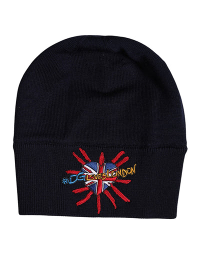 Dolce & Gabbana Schwarze Wolle #DGLovesLondon Winter Beanie Mütze