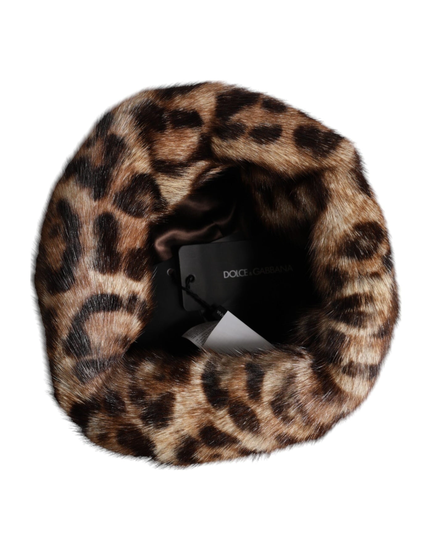 Dolce & Gabbana Brauner Leopard Kunstfell Frauen Eimer Hut