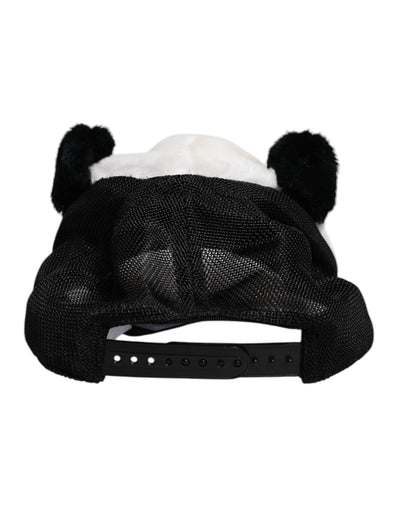 Dolce & Gabbana Schwarzer weißer Panda Pelz Frauen Baseballmütze