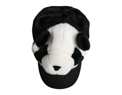 Dolce & Gabbana Schwarzer weißer Panda Pelz Frauen Baseballmütze