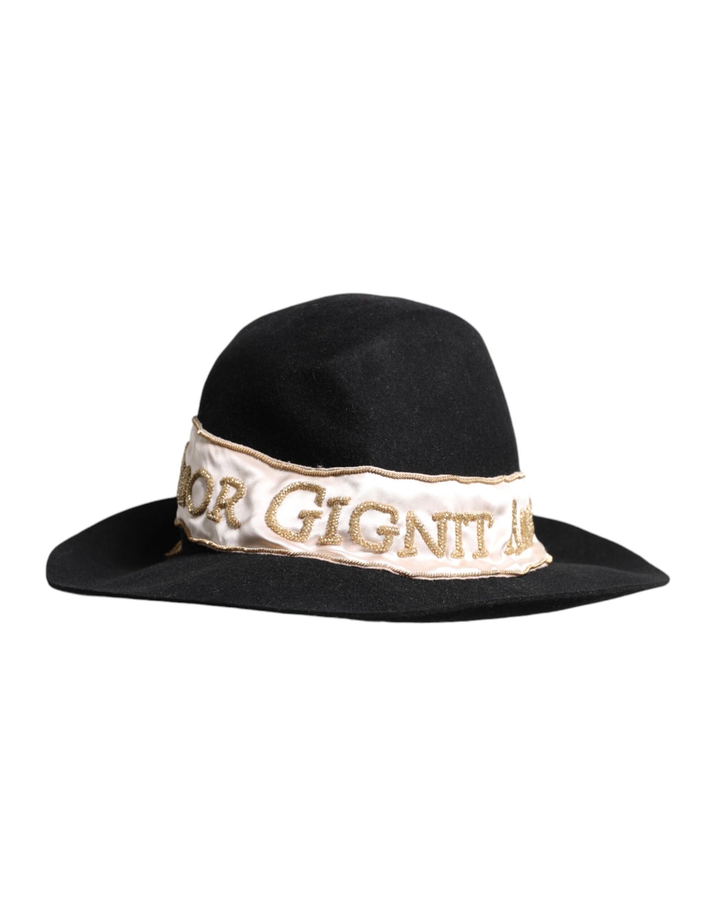 Dolce & Gabbana Schwarzer Logo-Paillettenstickerei Hut mit breiter Krempe