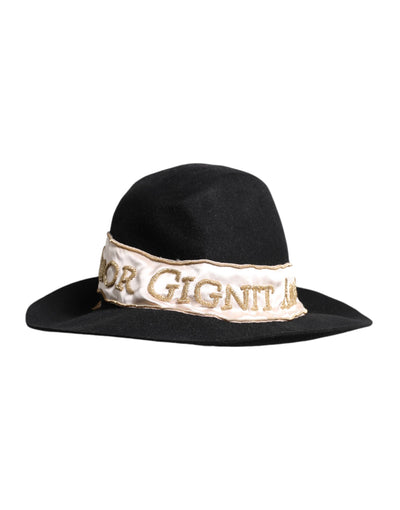 Dolce & Gabbana Schwarzer Logo-Paillettenstickerei Hut mit breiter Krempe
