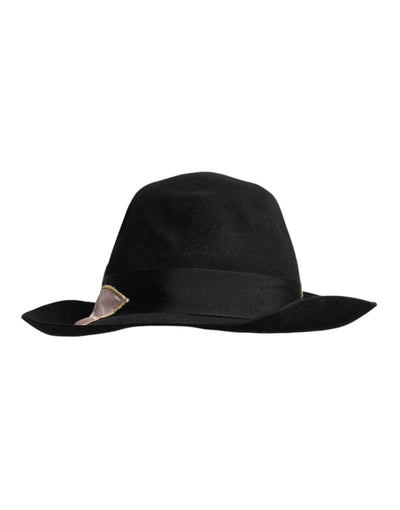 Dolce & Gabbana Schwarzer Hut mit gesticktem Logo und breiter Krempe für Frauen