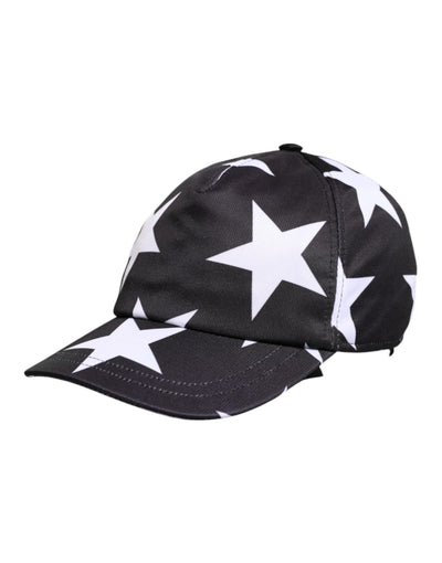 Dolce & Gabbana Schwarze Baseballmütze mit Sternendruck aus Polyester