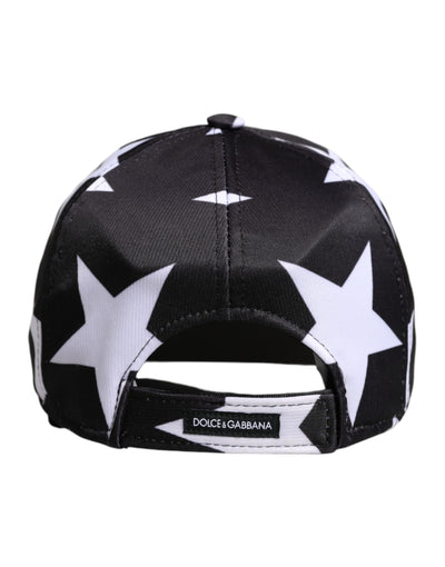 Dolce & Gabbana Schwarze Baseballmütze mit Sternendruck aus Polyester