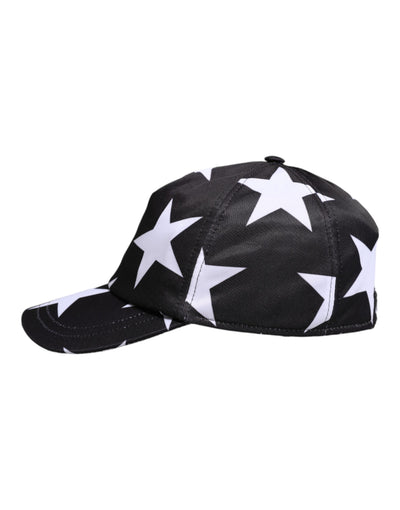 Dolce & Gabbana Schwarze Baseballmütze mit Sternendruck aus Polyester