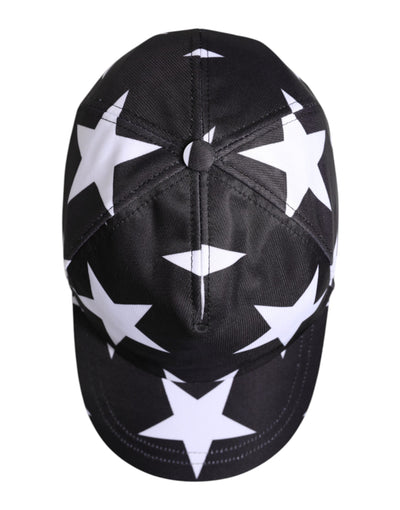 Dolce & Gabbana Schwarze Baseballmütze mit Sternendruck aus Polyester