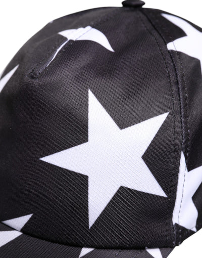 Dolce & Gabbana Schwarze Baseballmütze mit Sternendruck aus Polyester