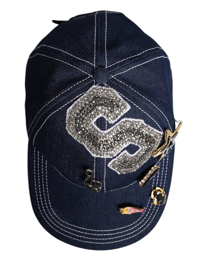 Dolce & Gabbana Blaue Baseballkappe mit Kristallverzierung