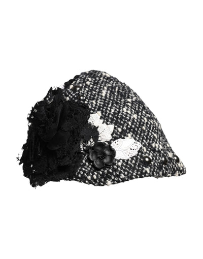 Dolce & Gabbana Cloche-Hut aus schwarzer Wolle mit weißer Blumenverzierung