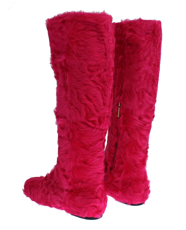 Dolce & Gabbana Rosa Lammfell-Lederstiefel flach
