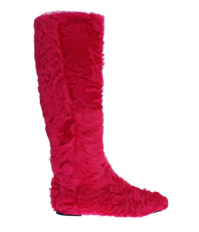 Dolce & Gabbana Rosa Lammfell-Lederstiefel flach
