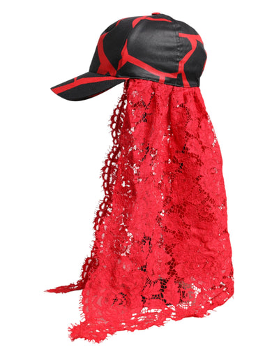 Dolce & Gabbana Rot Schwarz Spitze Tüll Baumwolle Baseballmütze