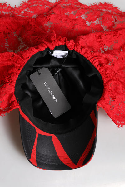 Dolce & Gabbana Rot Schwarz Spitze Tüll Baumwolle Baseballmütze