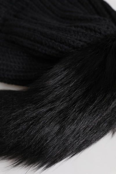 Dolce & Gabbana Schwarz Acryl gestrickt Pelz Winter Beanie Hut
