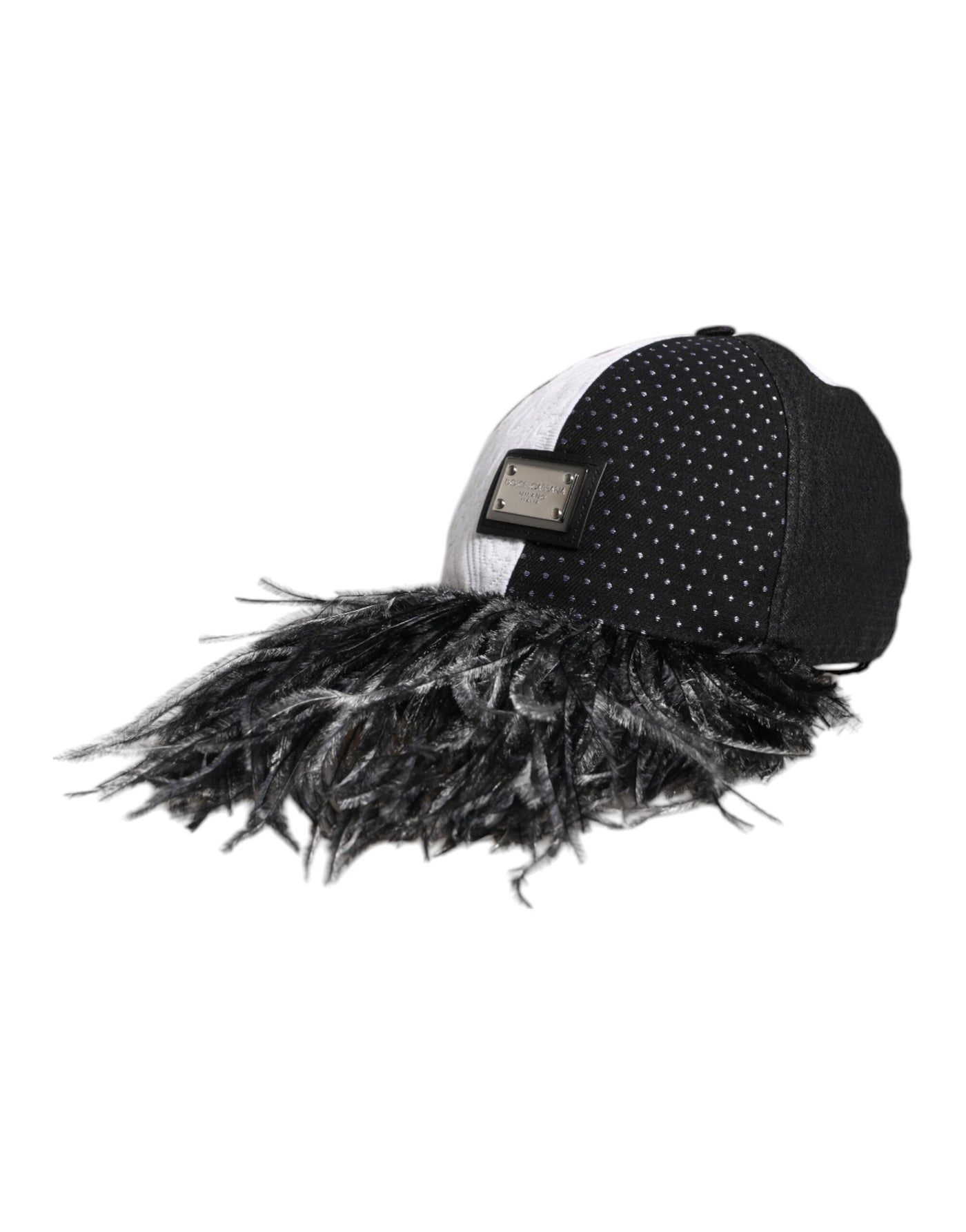 Dolce & Gabbana Weiß Schwarz Polka Dot Federn Baseballmütze