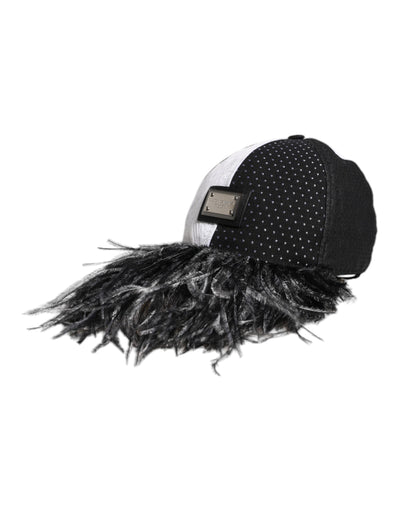 Dolce & Gabbana Weiß Schwarz Polka Dot Federn Baseballmütze