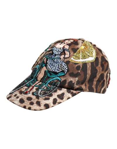 Dolce & Gabbana Braune Leopard Pailletten Sizilien Baseballkappe