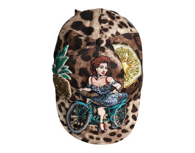 Dolce & Gabbana Braune Leopard Pailletten Sizilien Baseballkappe