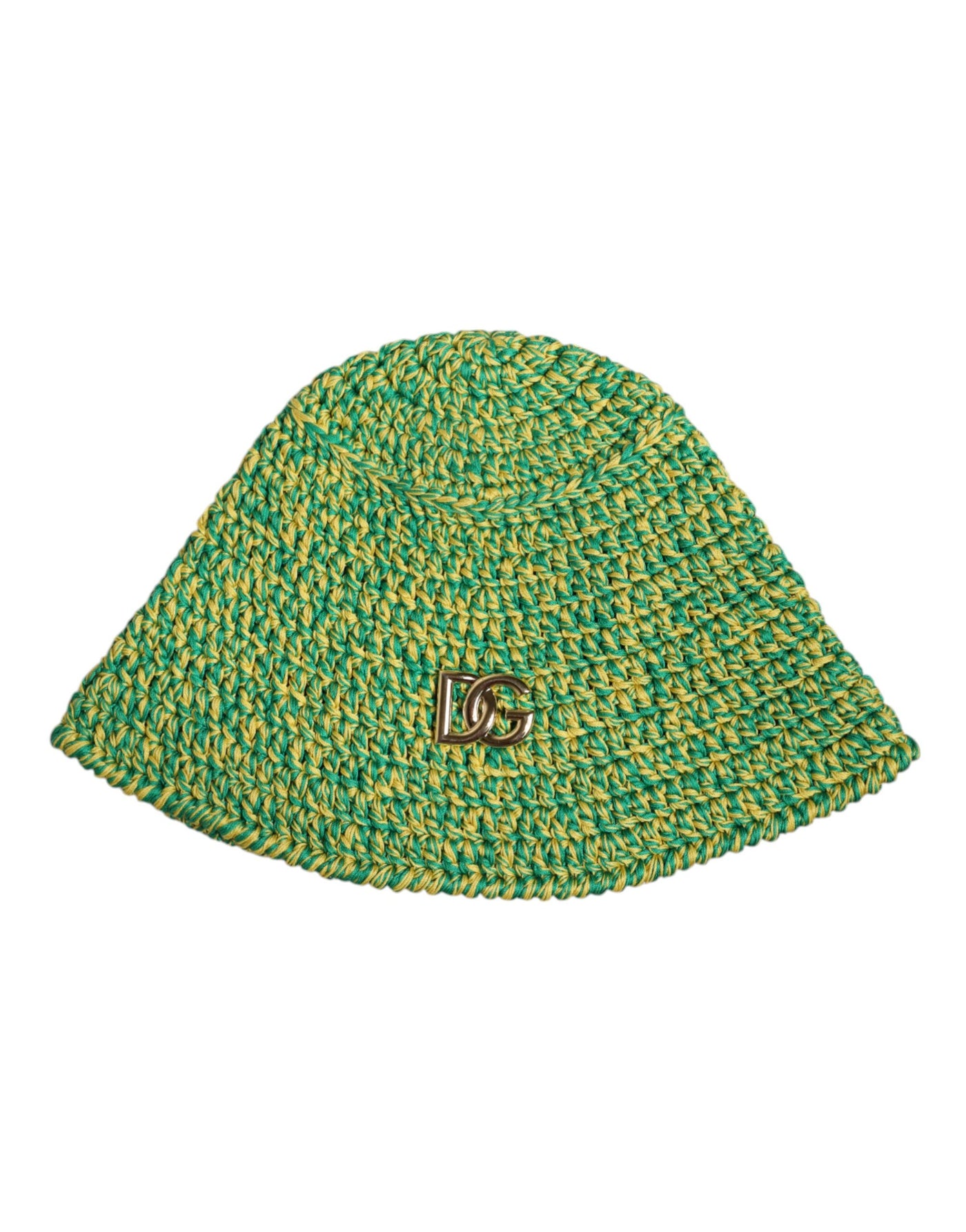 Dolce & Gabbana Grüner gehäkelter DG-Logo-Eimerhut aus Baumwolle