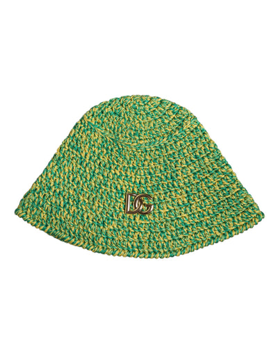 Dolce & Gabbana Grüner gehäkelter DG-Logo-Eimerhut aus Baumwolle