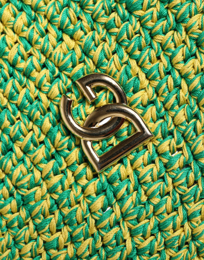 Dolce & Gabbana Grüner gehäkelter DG-Logo-Eimerhut aus Baumwolle