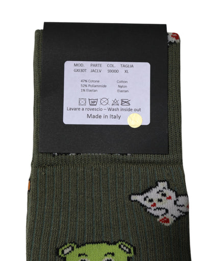 Dolce & Gabbana Grüne Nylon DG Bär bedruckte Mid Calf Socken