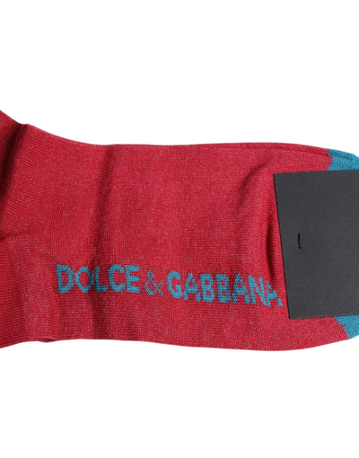 Dolce & Gabbana Rote Baumwolle DG Logo Print Mid Calf Socken