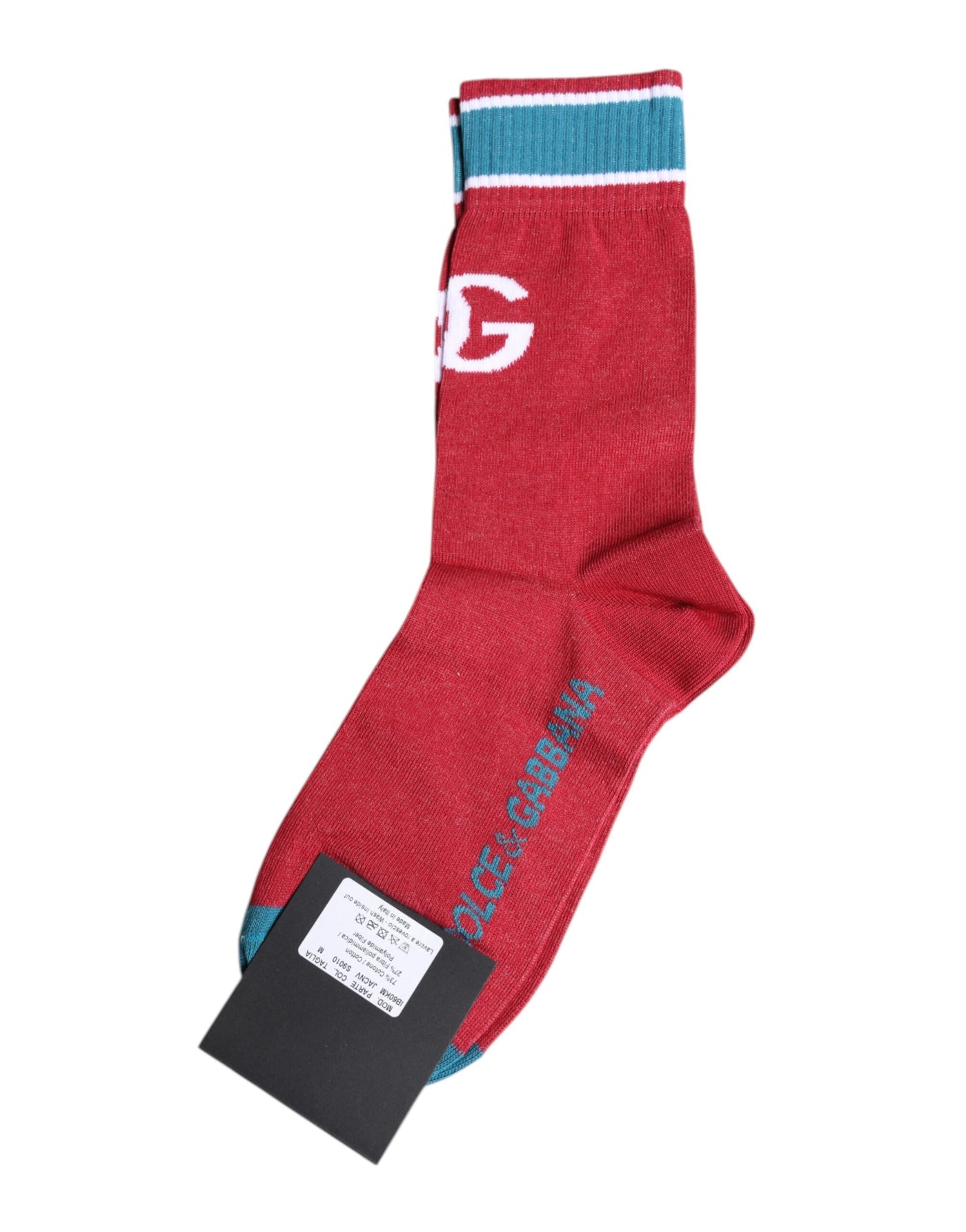 Dolce & Gabbana Rote Baumwolle DG Logo Print Mid Calf Socken