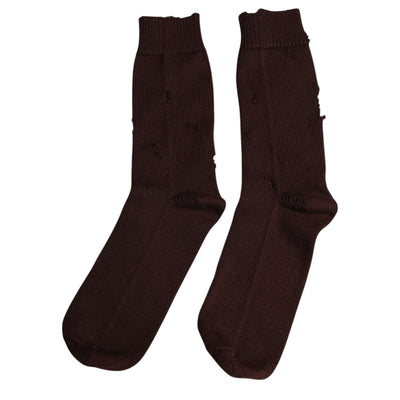 Dolce & Gabbana Brown Solid Cotton Stretch Mid Calf Socken