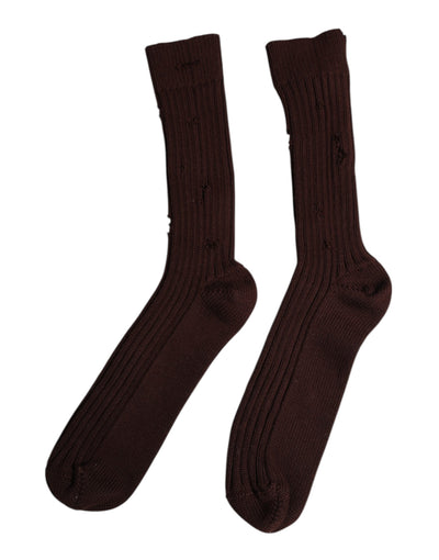 Dolce & Gabbana Braune Baumwoll-Stretch-Socken für die Wade