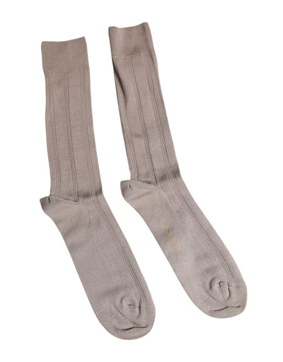 Dolce & Gabbana Braune Baumwoll-Stretch-Socken mit Logo über der Wade