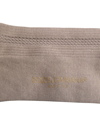 Dolce & Gabbana Braune Baumwoll-Stretch-Socken mit Logo über der Wade