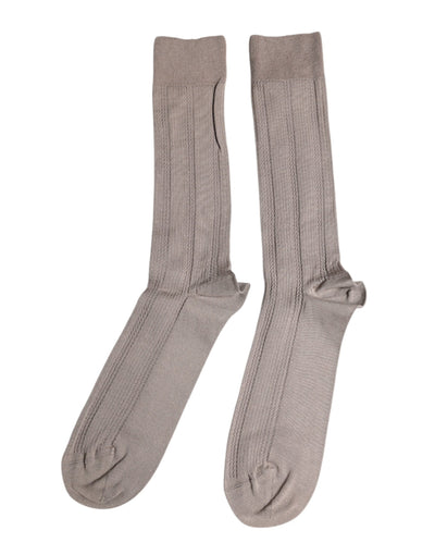 Dolce & Gabbana Braune Baumwoll-Stretch-Socken mit Logo über der Wade