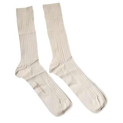 Dolce & Gabbana Beige Baumwolle Stretch Logo Mid Calf Socken
