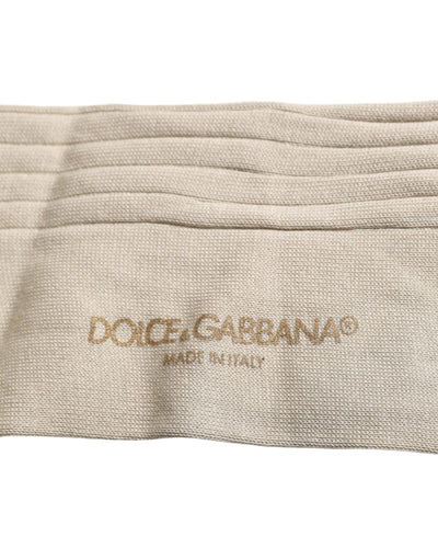 Dolce & Gabbana Beige Baumwolle Stretch Logo Mid Calf Socken