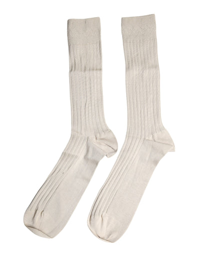 Dolce & Gabbana Beige Baumwolle Stretch Logo Mid Calf Socken