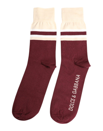 Dolce & Gabbana Burgundy Stretch Logo Print Mid Calf Socken