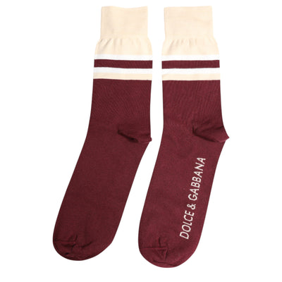 Dolce & Gabbana Burgundy Stretch Logo Print Mid Calf Socken