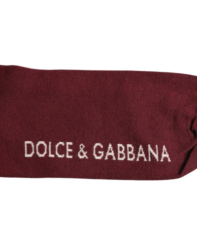 Dolce & Gabbana Burgundy Stretch Logo Print Mid Calf Socken