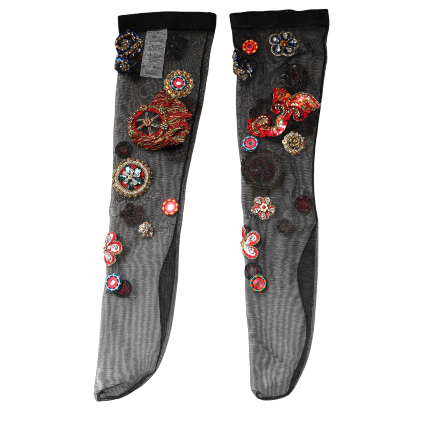 Dolce & Gabbana Schwarze Stretch Carretto Kristall Strümpfe Socken