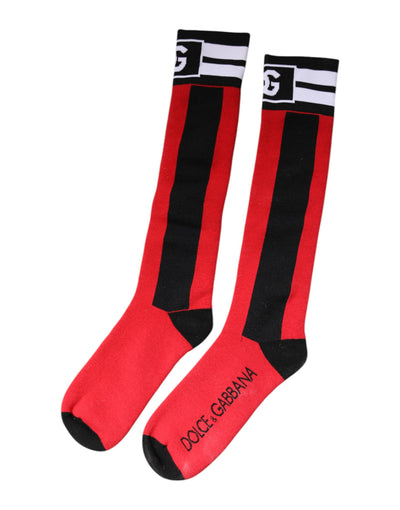 Dolce & Gabbana Rote Baumwoll-Stretch-Socken mit Druck