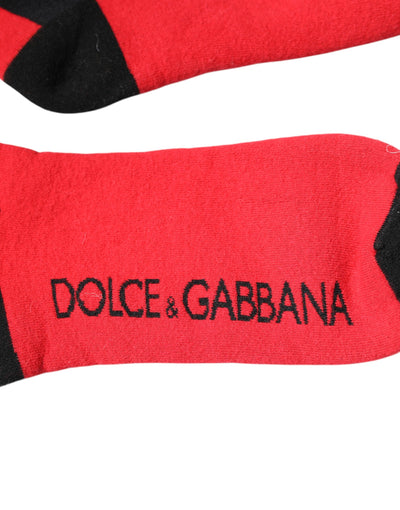 Dolce & Gabbana Rote Baumwoll-Stretch-Socken mit Druck