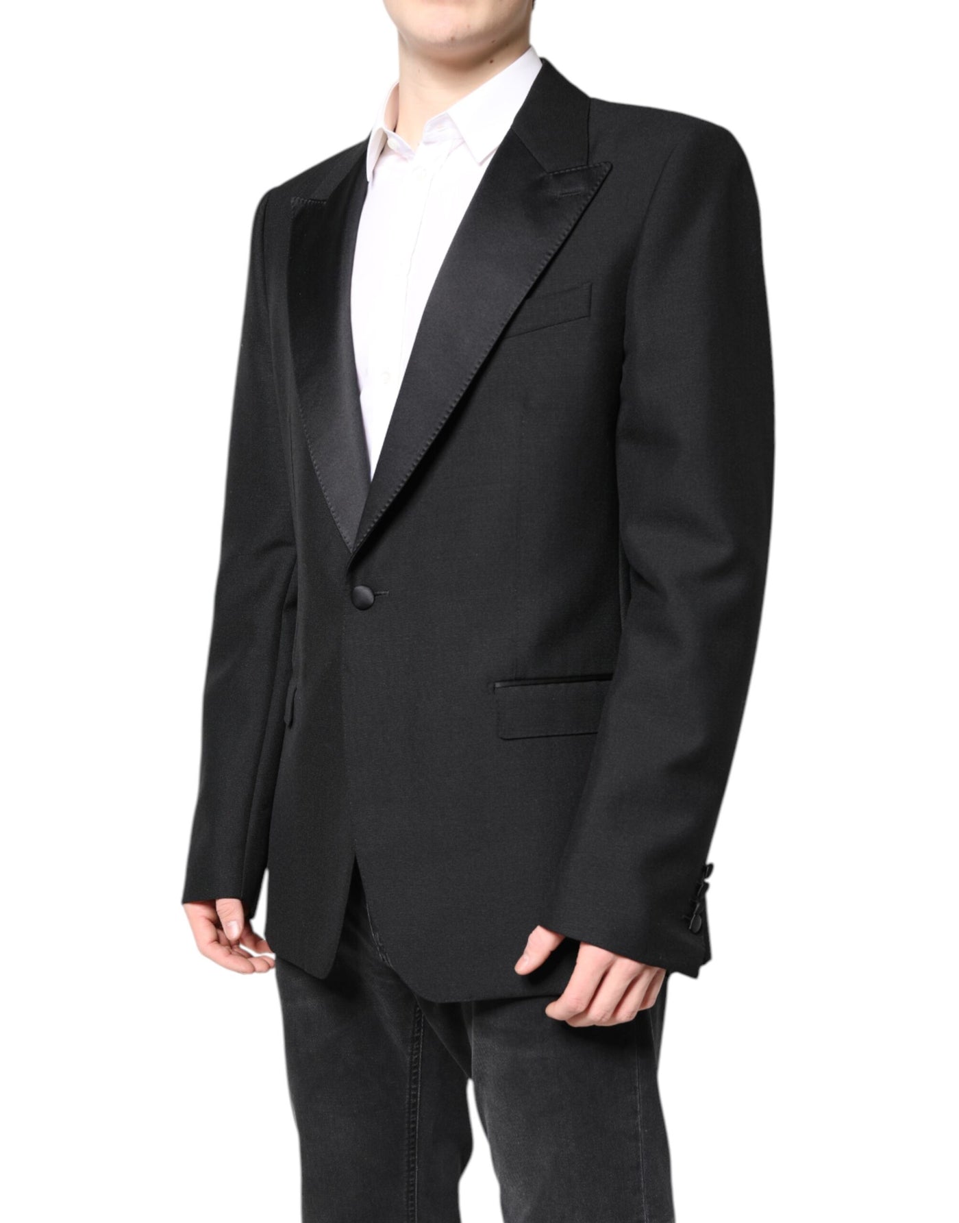 Dolce & Gabbana Schwarzer einreihiger Wollmantel Blazer