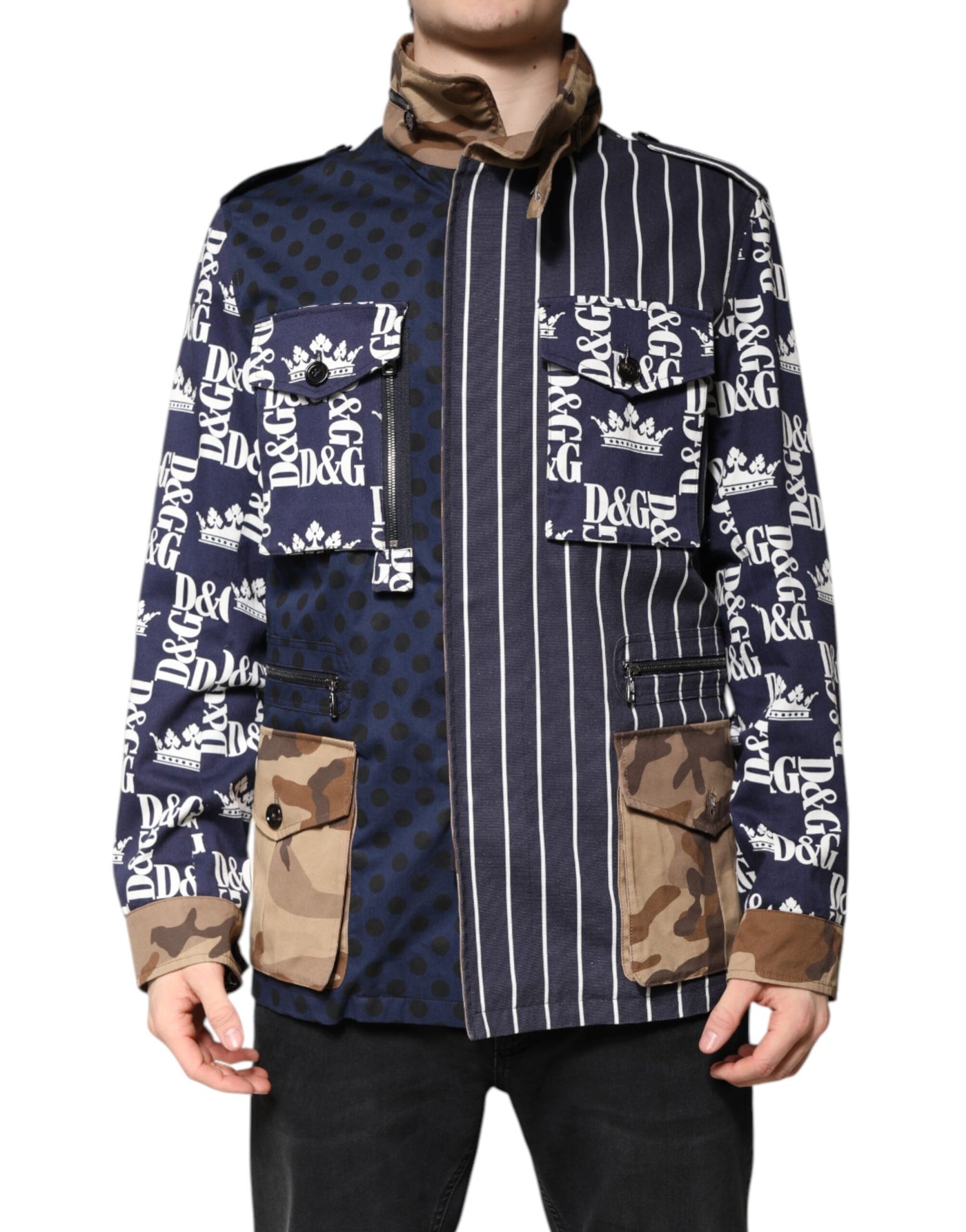 Dolce & Gabbana Multicolor Baumwolle Logo Patchwork Mantel Jacke