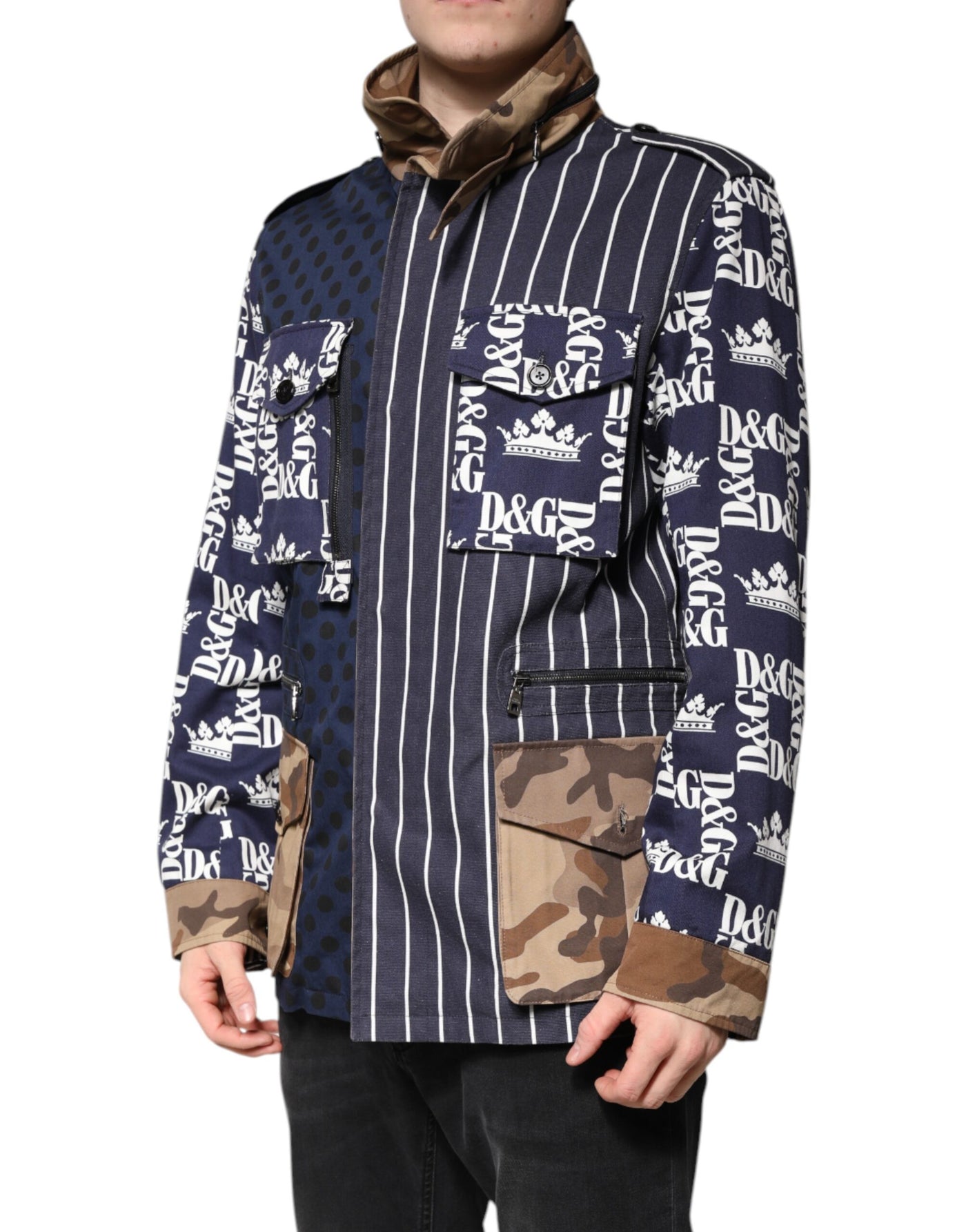 Dolce & Gabbana Multicolor Baumwolle Logo Patchwork Mantel Jacke