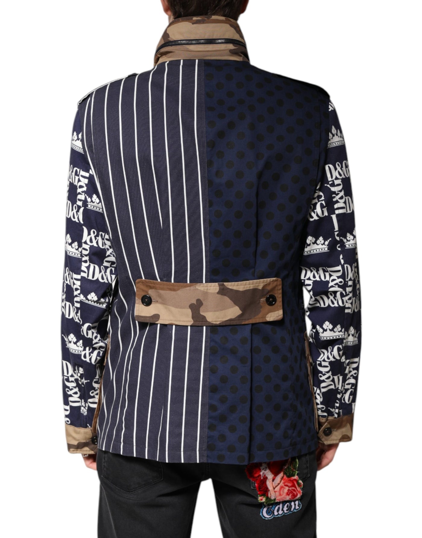 Dolce & Gabbana Multicolor Baumwolle Logo Patchwork Mantel Jacke