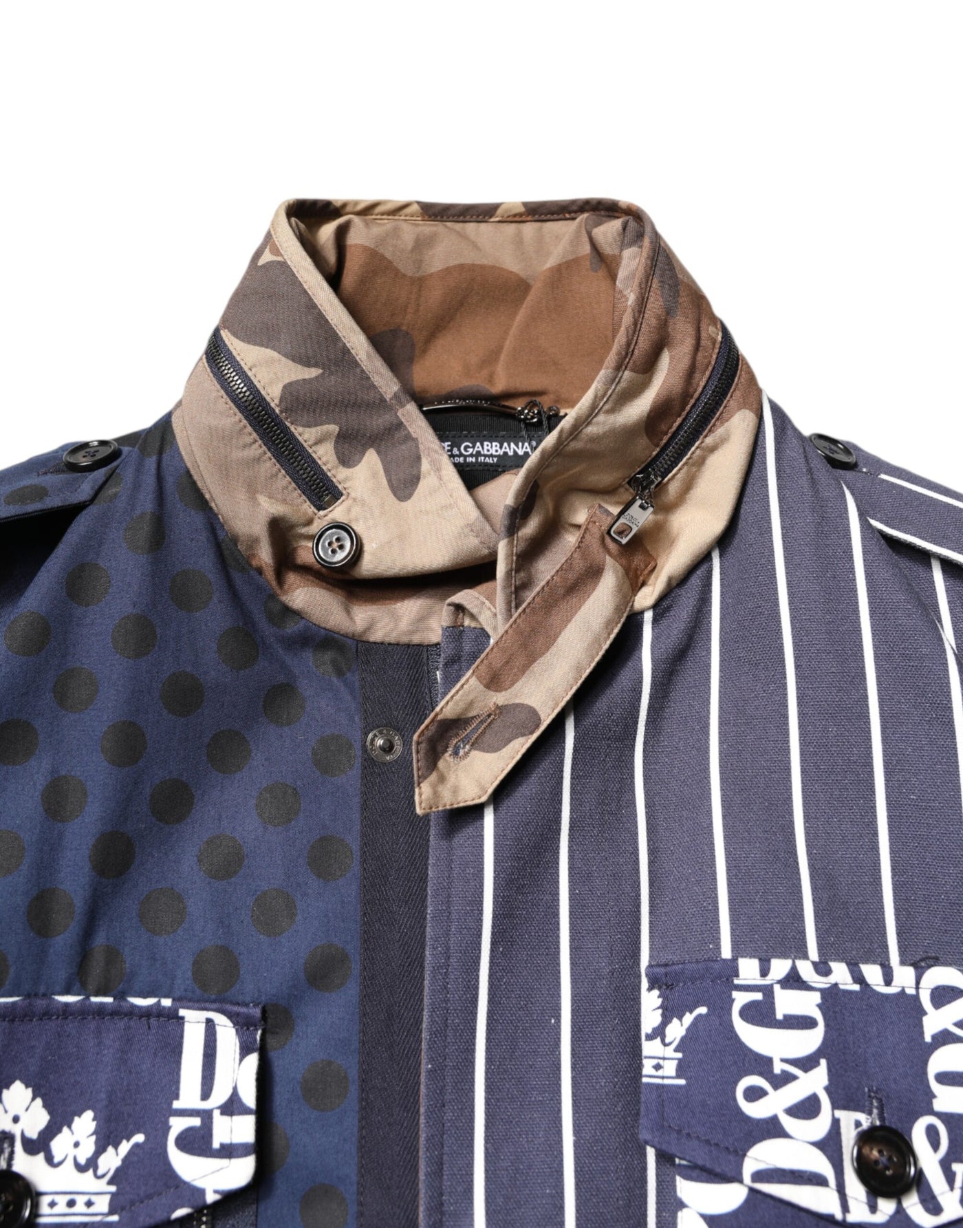 Dolce & Gabbana Multicolor Baumwolle Logo Patchwork Mantel Jacke