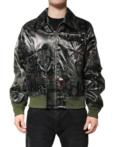 Dolce & Gabbana Grüne DG Logo Print Bomberjacke mit durchgehendem Reißverschluss