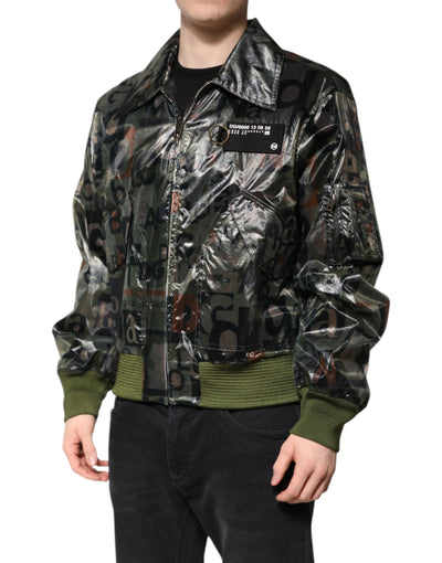 Dolce & Gabbana Grüne DG Logo Print Bomberjacke mit durchgehendem Reißverschluss